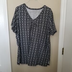 Women Within Size 3x Black And White V Neck Top Cotton/Polyester RN 88842